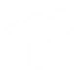 A simple white house icon with a triangular roof, a rectangular door in the center, and a chimney on the right side, all on a black background.