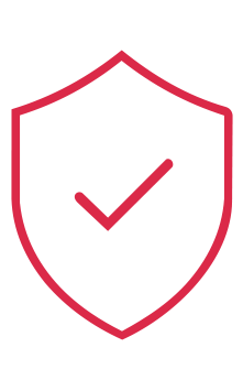 A red outline shield icon containing a check mark.