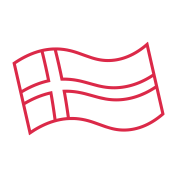 A minimalist red outline icon of the flag of Denmark.