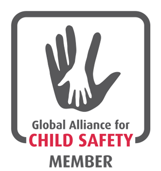 Global Alliance for Child Safety Member logo featuring a stylized hand graphic in dark gray on a white square background, with the text 'Global Alliance for Child Safety MEMBER' below in gray and red.